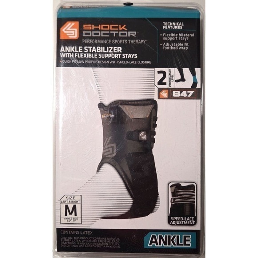 Ankle Stabilizer Shock Doctor M Black Flexible Support Stays 847 Brace